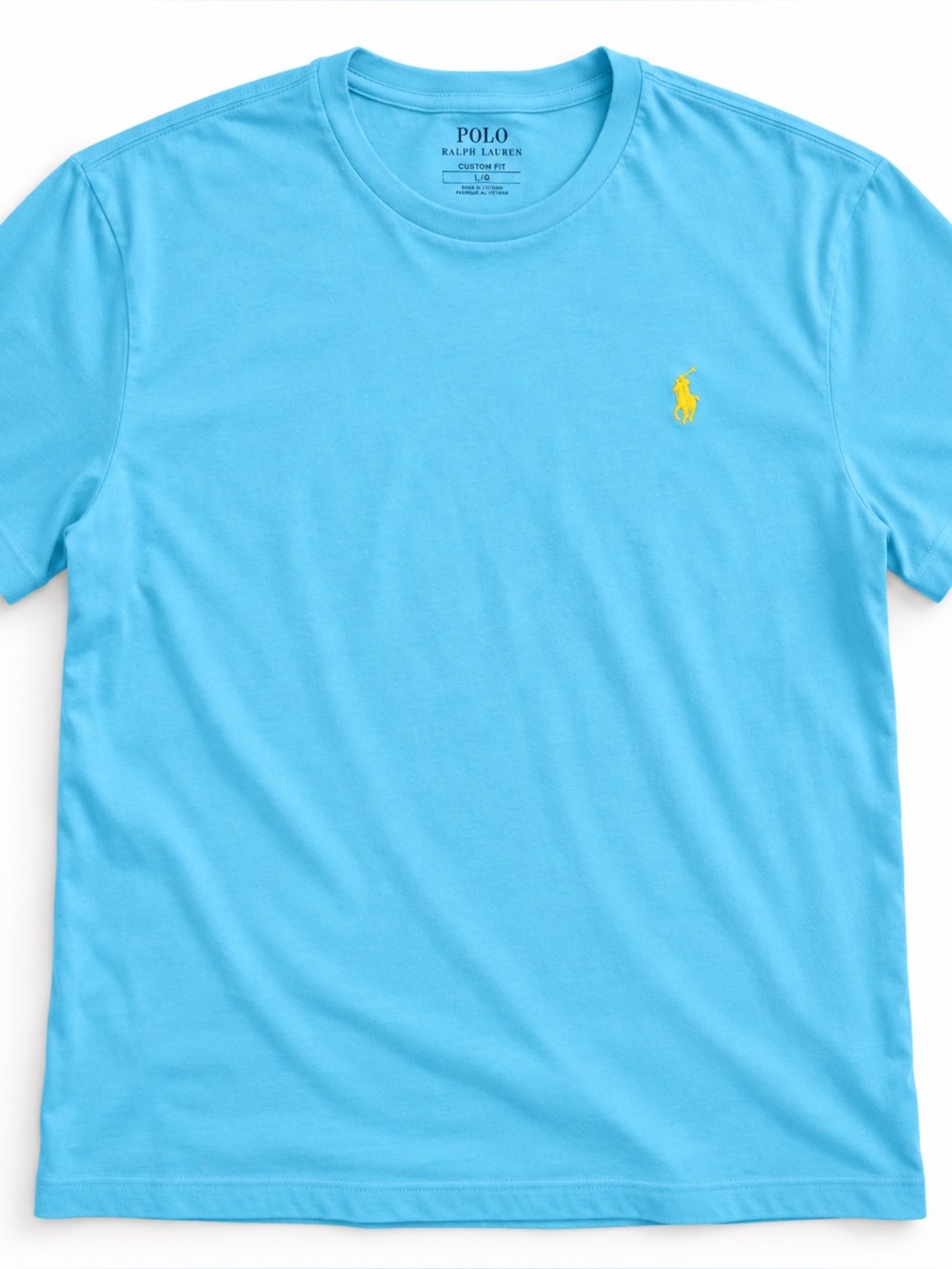 Polo Ralph Lauren Custom Fit T-Shirt Men’s L Light Blue Yellow Pony 100% Cotton